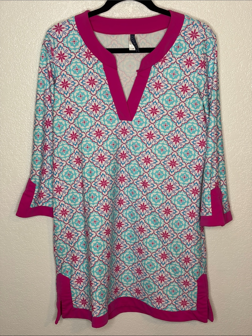 Aqua Et Sol Blue & Pink Mandala Print Swim Coverup Dress Size Medium Resort Wear